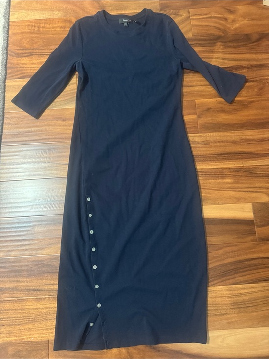 Theory Dresses & Skirts - Theory Navy Midi Dress with Side Button Detail